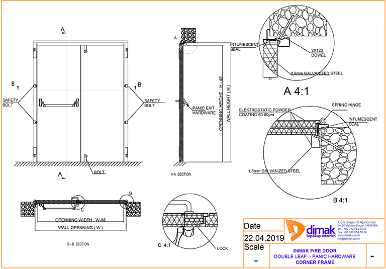 Dimak Fire Door Double Leaf Panic Bar Corner Frame Drawing