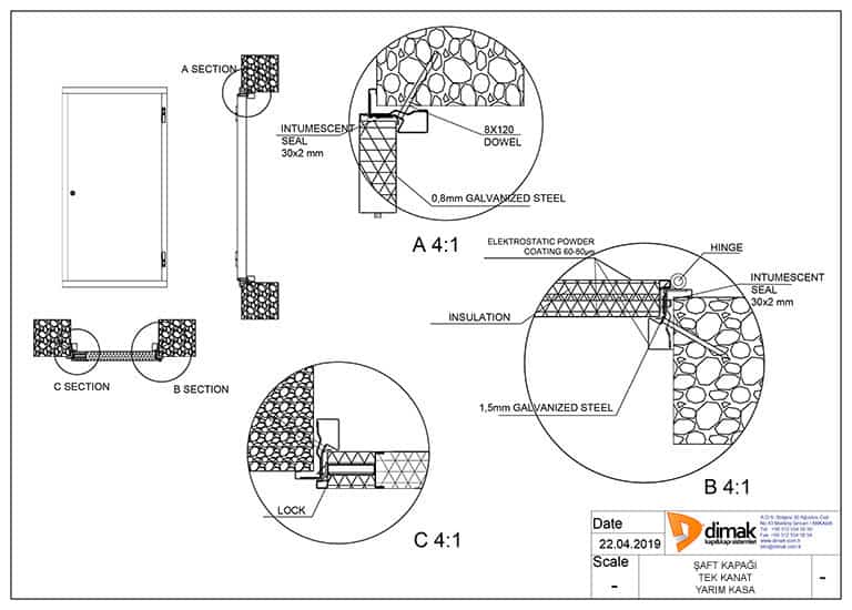 Fire Resistant Shaft Door Technical Drawing