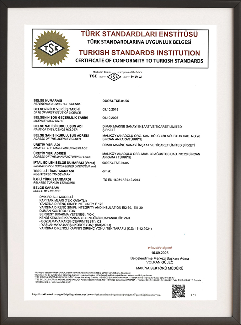 Dimak Door TSE Relevance Certificate