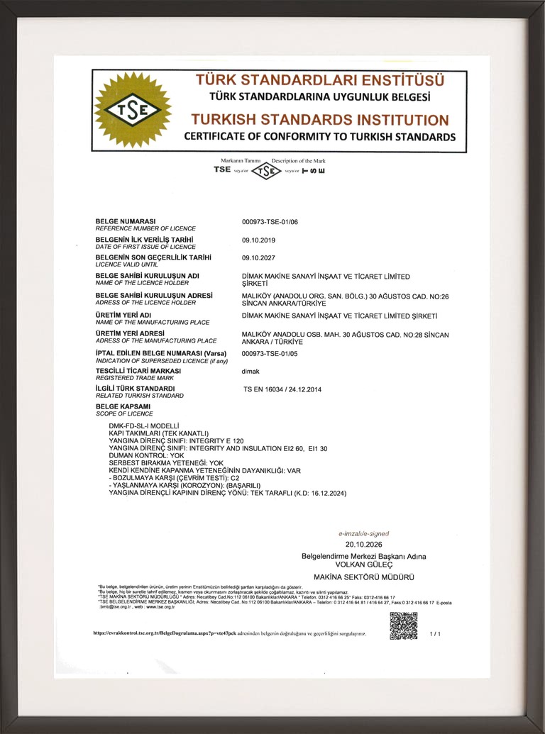 Dimak Door TSE Relevance Certificate